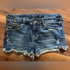 Lucky Brand The Cut Off Raw Hem Jean Shorts Sz O/25 Denim Distressed